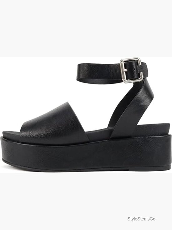 Shoes - Round Toe Platform Sandal with Adjustable Ankle Strap